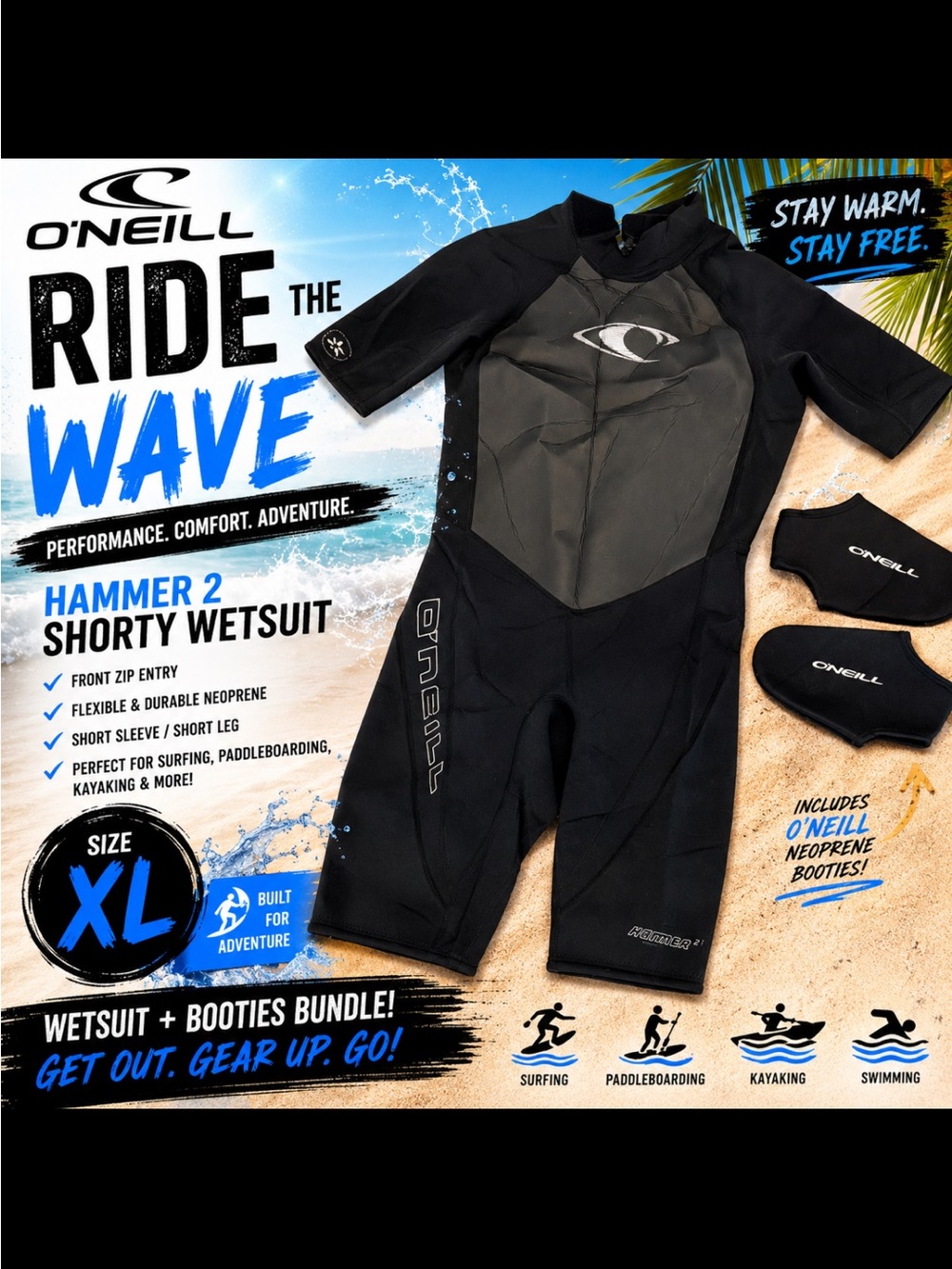 O'Neill Men’s Hammer 2 Shorty Wetsuit - Black